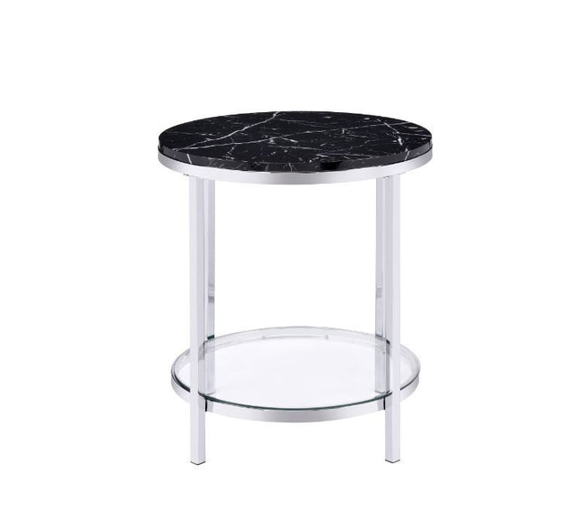 Virlana - End Table - Faux Black Marble & Chrome Finish - Tony's Home Furnishings