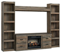 Thumbnail for Trinell - Brown - 4-Piece Entertainment Center With Faux Firebrick Fireplace Insert Tony's Home Furnishings Furniture. Beds. Dressers. Sofas.