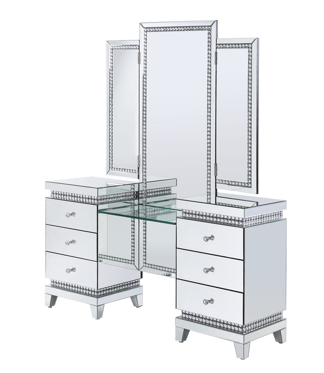 Lotus - Vanity Desk - Mirrored & Faux Crystals - Tony's Home Furnishings