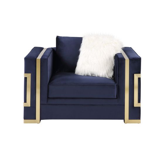 Virrux - Chair - Blue Velvet & Gold Finish - Tony's Home Furnishings