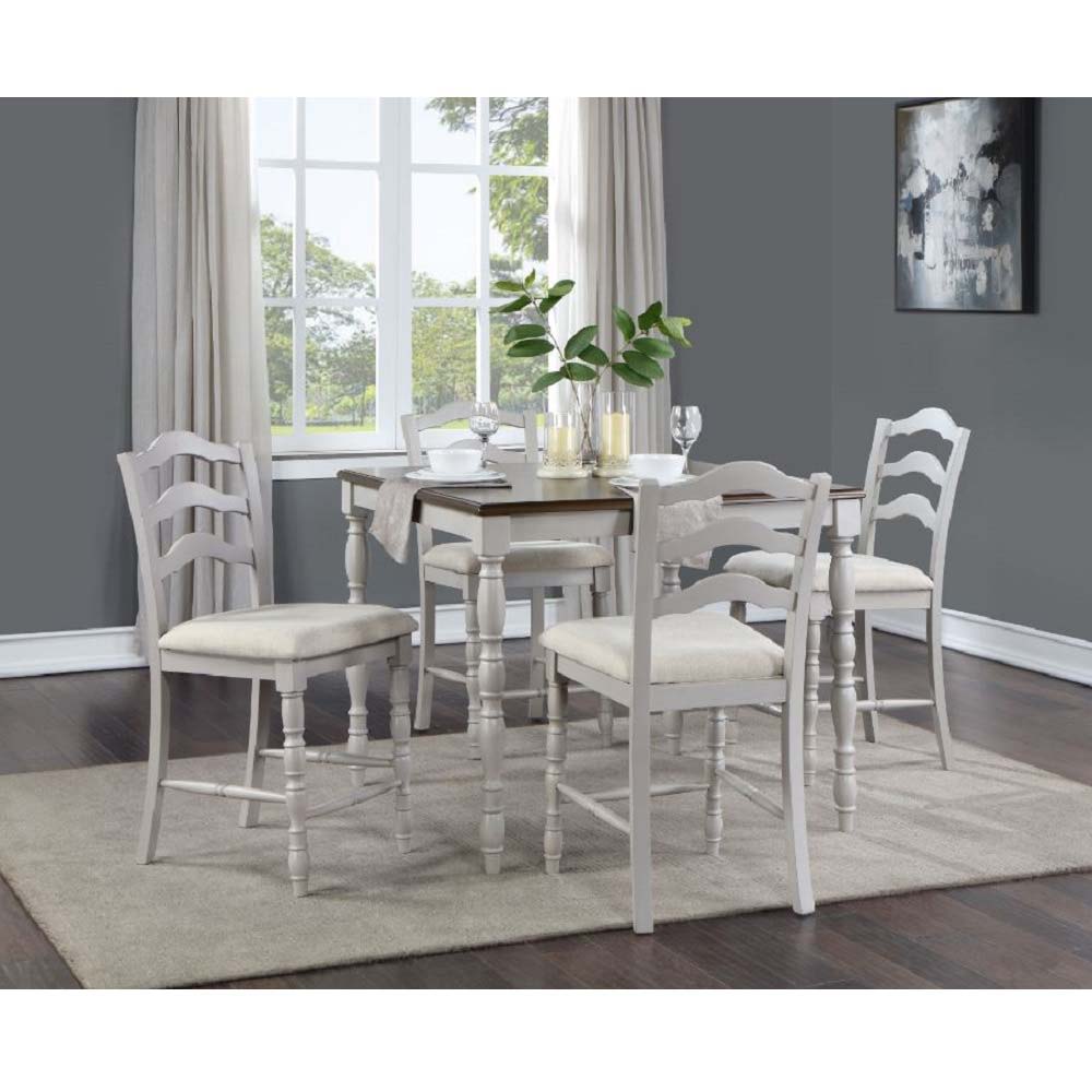 Bettina - Counter Height Table Set (5 Piece) - Beige Fabric, Antique White & Weathered Oak - Tony's Home Furnishings