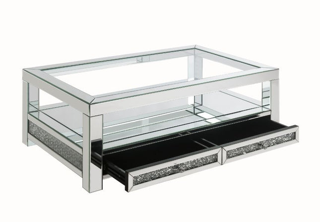 Noralie - Coffee Table With 2 Drawers - Mirrored & Faux Diamonds - 18" - Tony's Home Furnishings