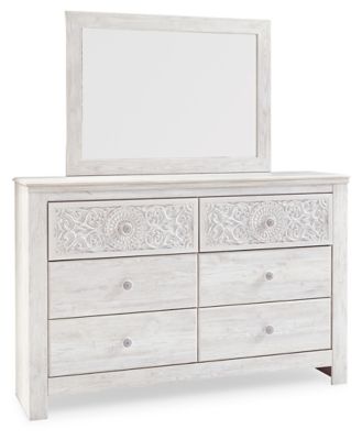 Paxberry - Whitewash - Dresser, Mirror - Medallion Drawer Pulls - Tony's Home Furnishings