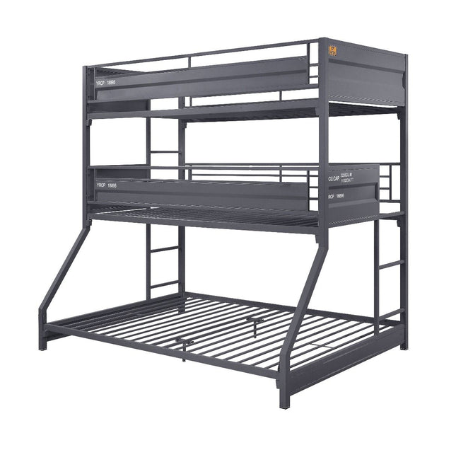 Cargo - Twin Over Twin Over Full Triple Bunk Bed - Gunmetal Finish - Tony's Home Furnishings