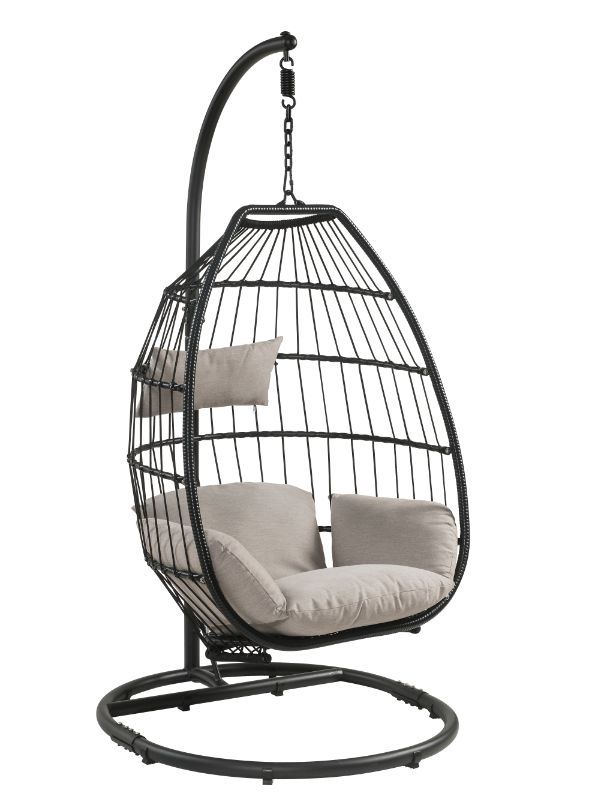 Oldi - Patio Swing Chair - Beige Fabric & Black Wicker - Tony's Home Furnishings