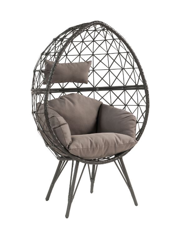 Aeven - Patio Lounge Chair - Light Gray Fabric & Black Wicker - Tony's Home Furnishings