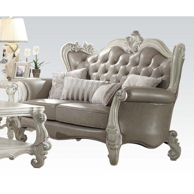 Versailles - Loveseat - Vintage Gray PU & Bone White - 50" - Tony's Home Furnishings