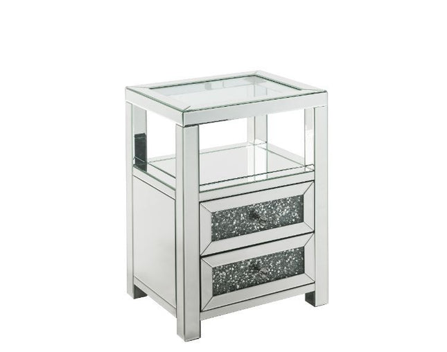 Noralie - Accent Table - Clear Glass, Mirrored & Faux Diamonds - 26" - Tony's Home Furnishings