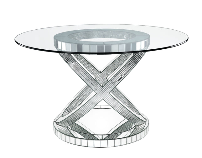 Ornat - Dining Table - Clear Glass, Mirrored & Faux Diamonds - 31" - Tony's Home Furnishings