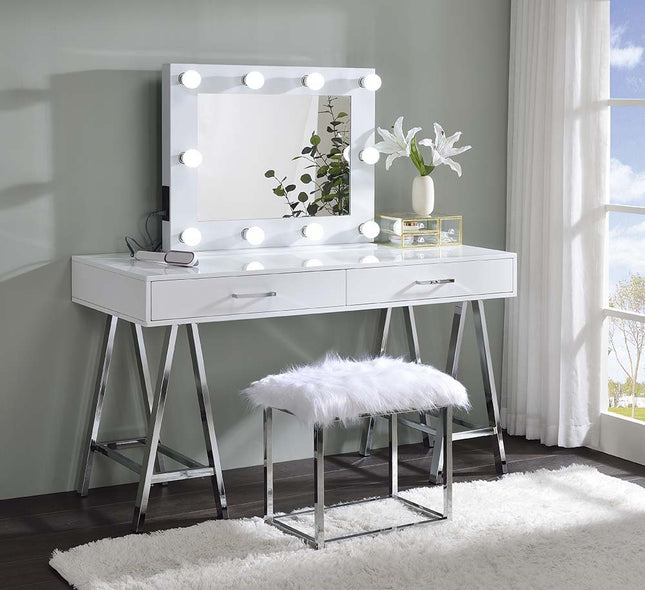 Coleen - Vanity Desk - White High Gloss & Chrome Finish - Tony's Home Furnishings