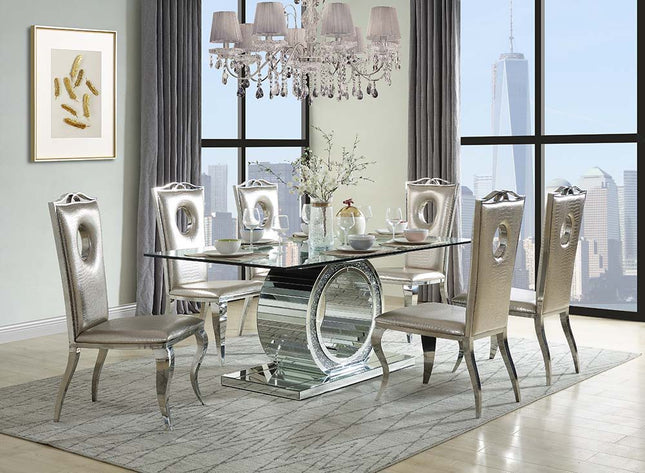 Noralie - Dining Table - Mirrored & Faux Diamonds - Glass - 30" - Tony's Home Furnishings