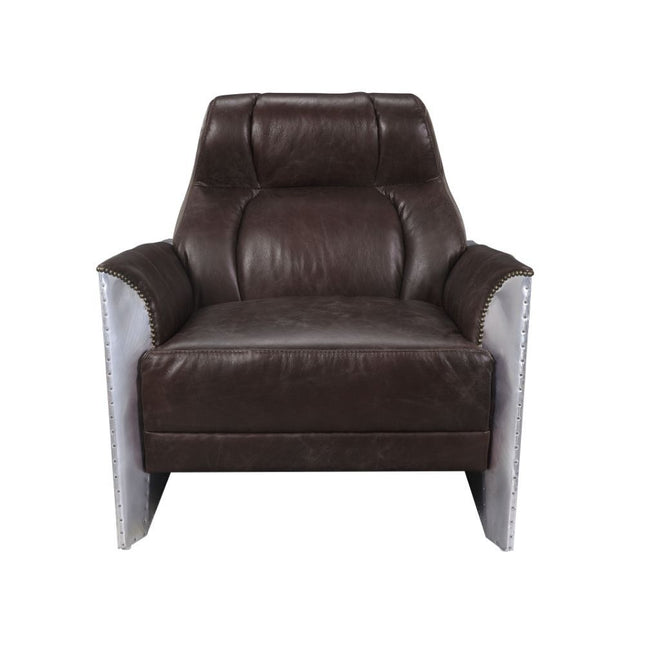 Brancaster - Accent Chair - Espresso Top Grain Leather & Aluminum - Tony's Home Furnishings