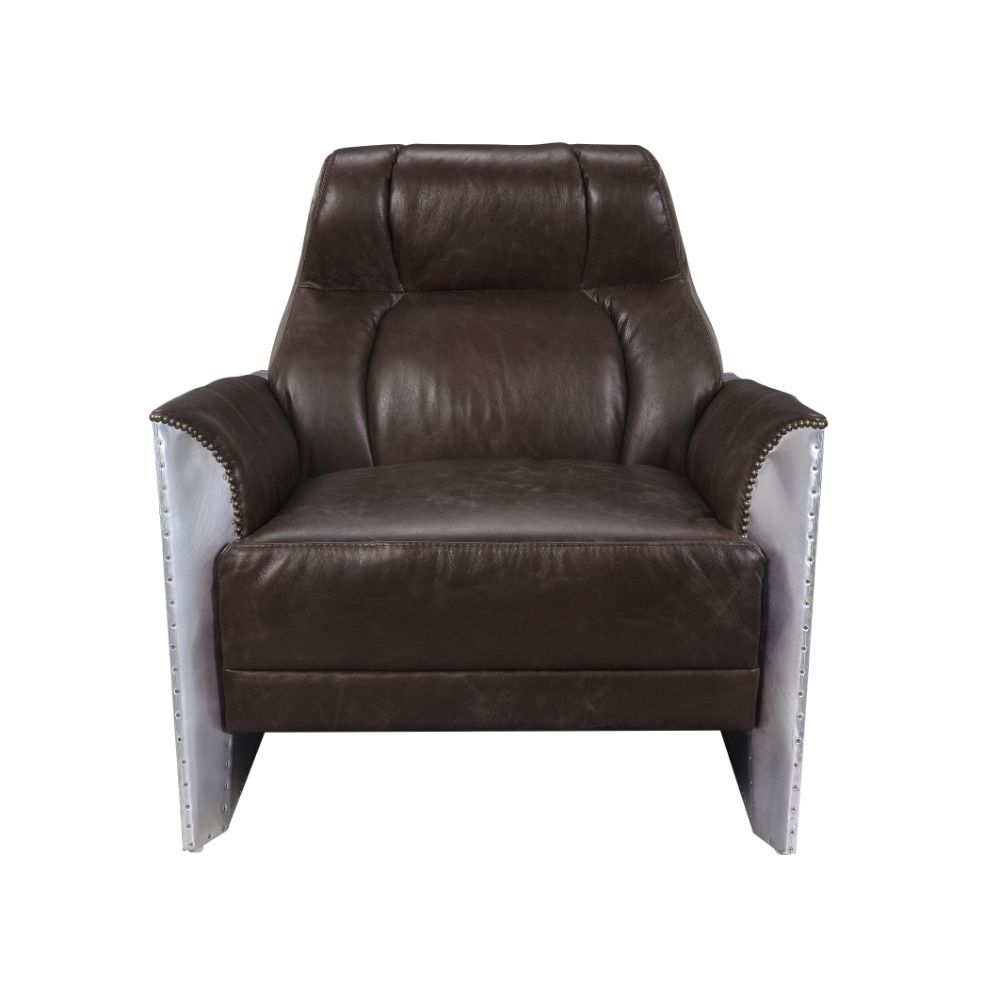 Brancaster - Accent Chair - Espresso Top Grain Leather & Aluminum - Tony's Home Furnishings
