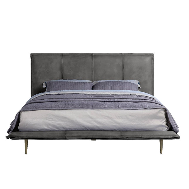 Metis - Eastern King Bed - Gray Top Grain Leather - Tony's Home Furnishings