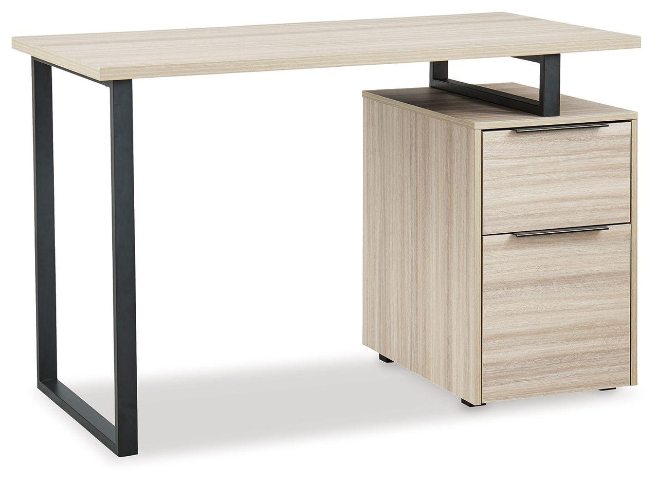 Waylowe - Natural / Black - Home Office Desk With Double Drawers Tony's Home Furnishings Furniture. Beds. Dressers. Sofas.