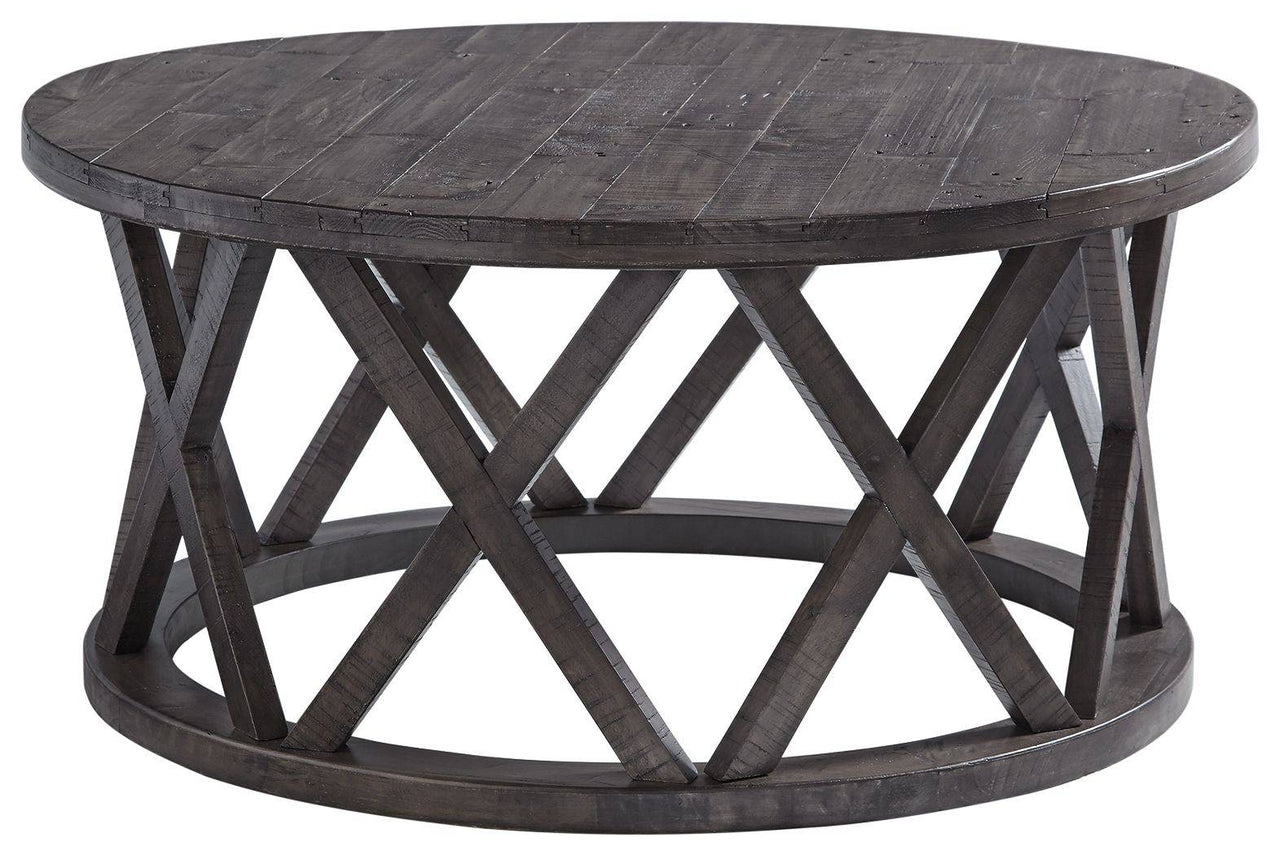 Sharzane - Grayish Brown - Round Cocktail Table Tony's Home Furnishings Furniture. Beds. Dressers. Sofas.