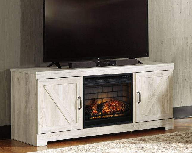 Bellaby - Whitewash - 63" TV Stand With Faux Firebrick Fireplace Insert Signature Design by Ashley® Yakima WA