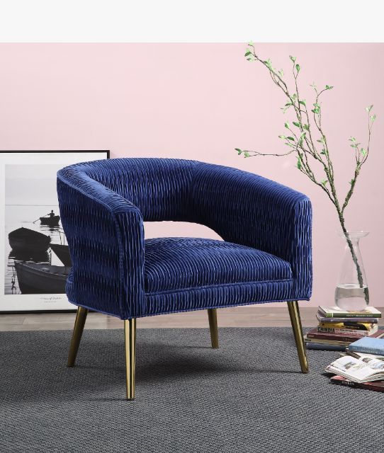Aistil - Accent Chair - Blue Velvet & Gold Finish - Tony's Home Furnishings