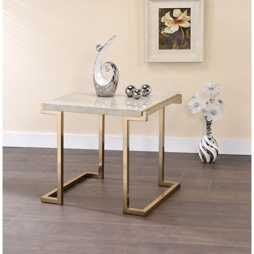 Boice II - End Table - Faux Marble & Champagne - Tony's Home Furnishings
