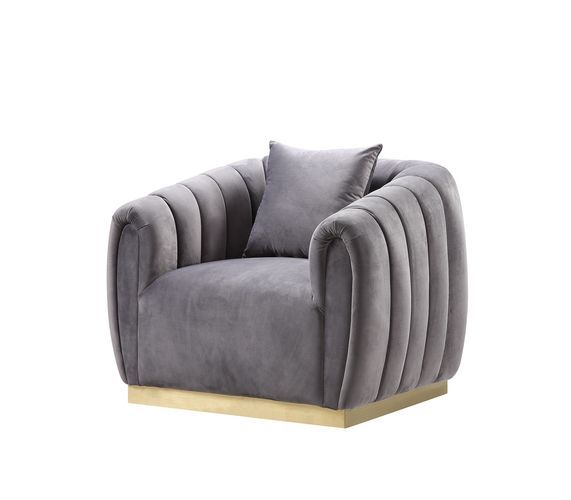 Elchanon - Chair - Gray Velvet & Gold Finish - 30" - Tony's Home Furnishings