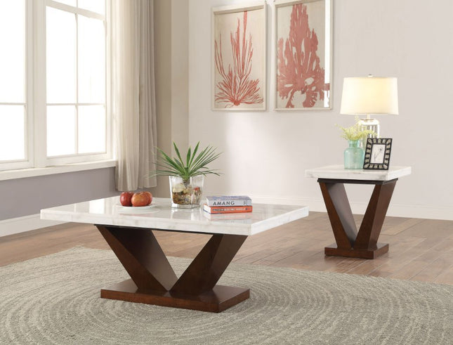 Forbes - Coffee Table - White Marble & Walnut - Tony's Home Furnishings