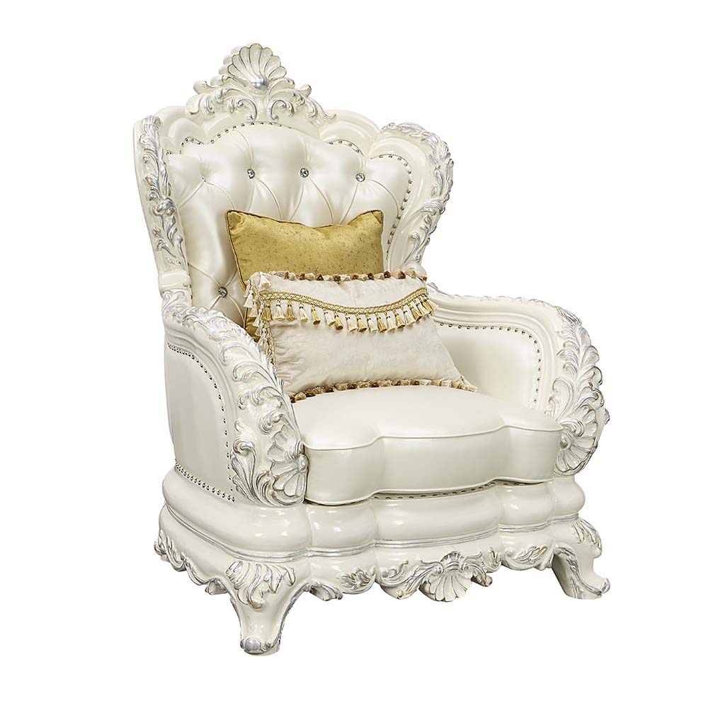 Adara - Chair - White PU & Antique White Finish - Tony's Home Furnishings