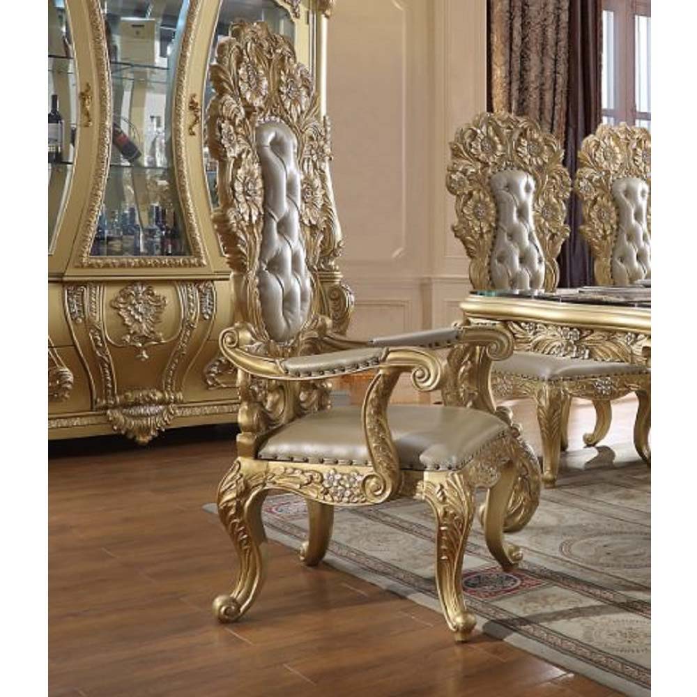 Cabriole - Arm Chair (Set of 2) - Light Gold PU & Gold Finish - Tony's Home Furnishings