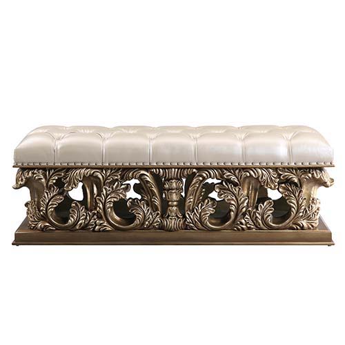 Constantine - Bench - PU Leather, Light Gold, Brown & Gold Finish - Tony's Home Furnishings