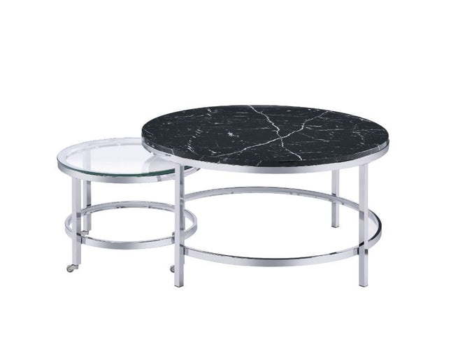 Virlana - Coffee Table - Clear Glass, Faux Black Marble & Chrome Finish - Tony's Home Furnishings