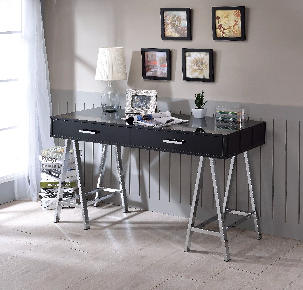 Coleen - Desk - Black High Gloss & Chrome Finish - Tony's Home Furnishings