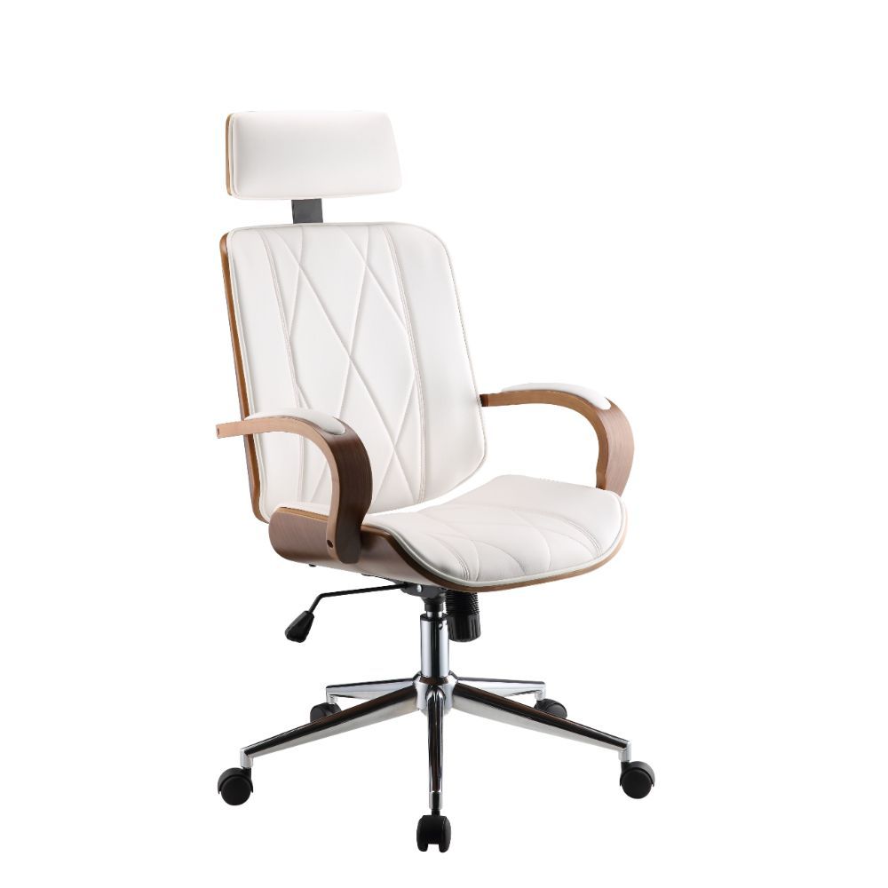 Yoselin - Office Chair - White PU & Walnut - Tony's Home Furnishings