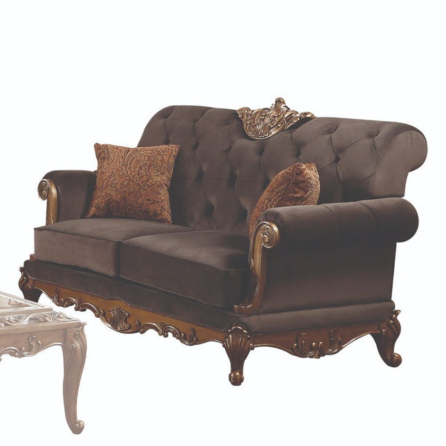 Orianne - Loveseat - Charcoal Fabric & Antique Gold - Tony's Home Furnishings