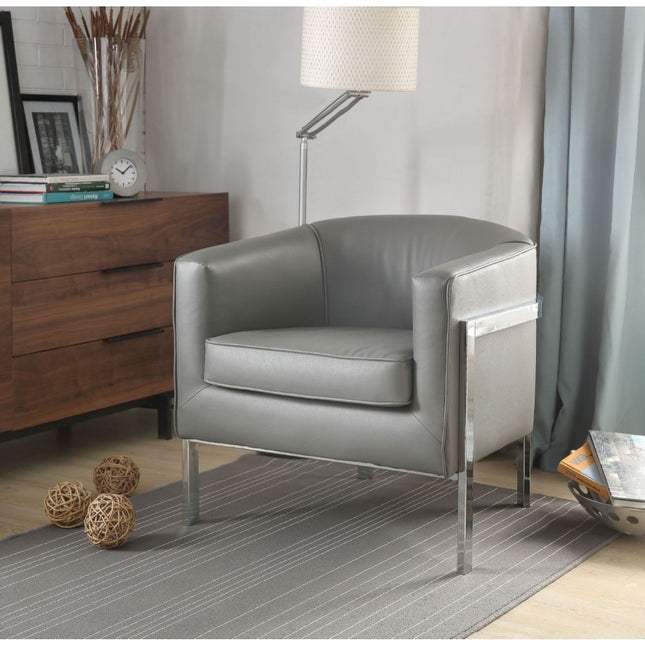 Tiarnan - Accent Chair - Vintage Gray PU & Chrome - Tony's Home Furnishings