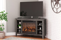 Thumbnail for Arlenbry - Gray - Corner TV Stand With Faux Firebrick Fireplace Insert Tony's Home Furnishings Furniture. Beds. Dressers. Sofas.