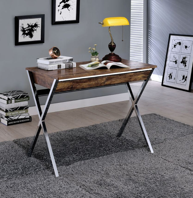 Callers - Desk - Weathered Oak & Chrome - Tony's Home Furnishings