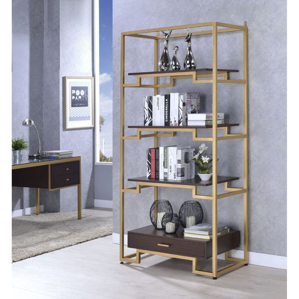 Yumia - Bookshelf - Gold & Clear Glass - Tony's Home Furnishings