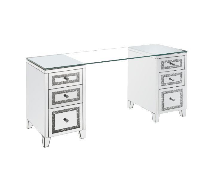 Noralie - Writing Desk - Clear Glass, Mirrored & Faux Diamonds - 31" - Tony's Home Furnishings