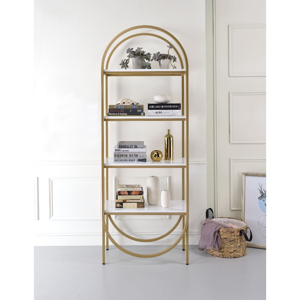 Lightmane - Bookshelf - White High Gloss & Gold - Tony's Home Furnishings