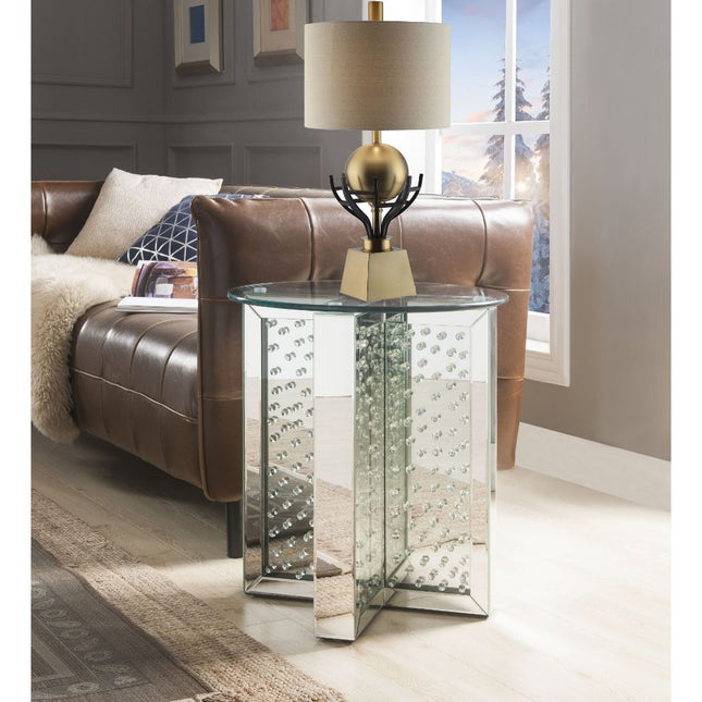 Nysa - End Table - Mirrored & Faux Crystals - 23" - Tony's Home Furnishings