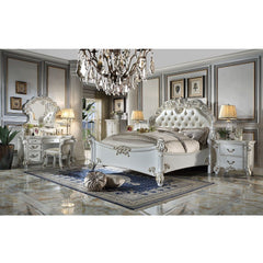 Vendome - Vanity Stool - Beige PU & Antique Silver Finish - Tony's Home Furnishings