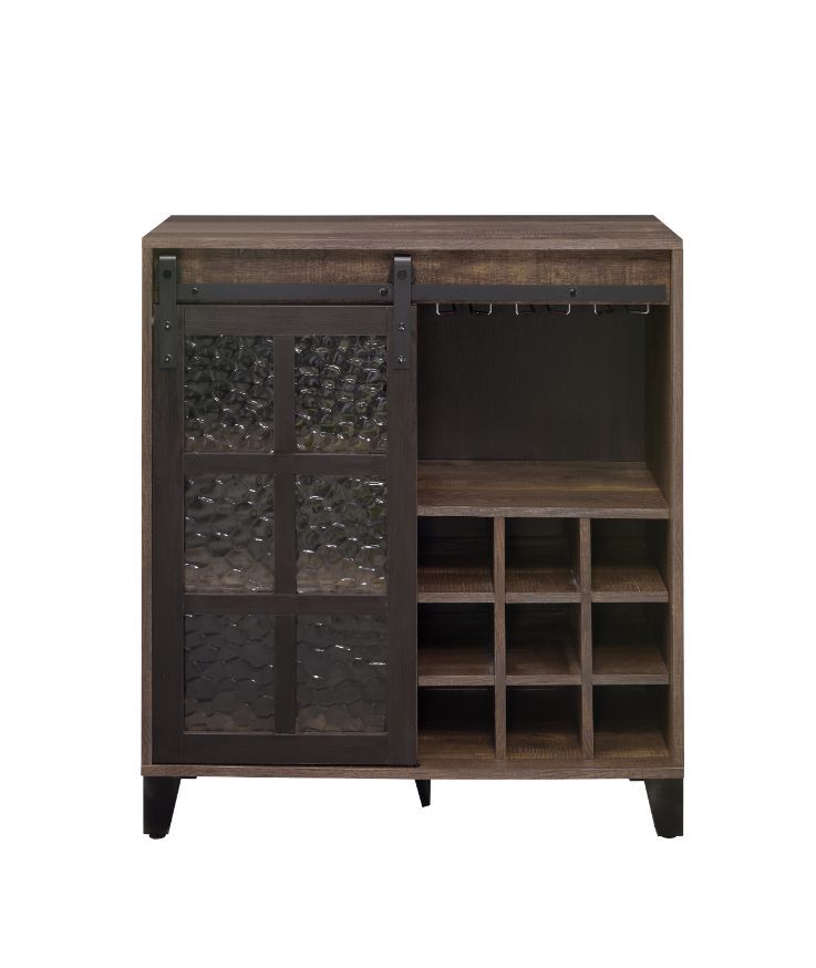 Treju - Wine Cabinet - Obscure Glass, Rustic Oak & Black Finish - Tony's Home Furnishings