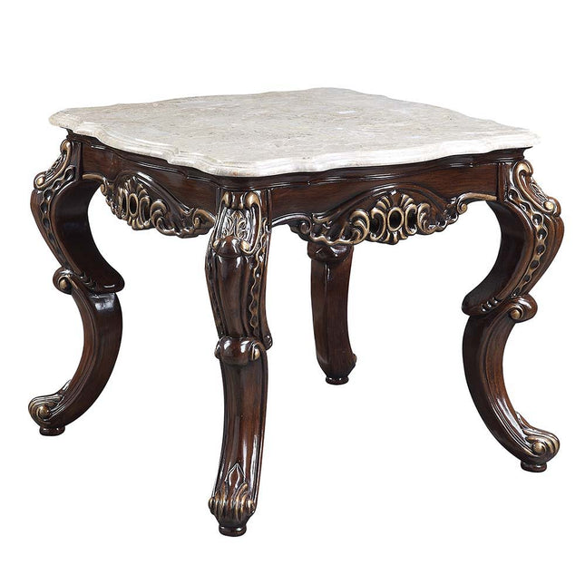 Benbek - End Table - Marble & Antique Oak Finish - Tony's Home Furnishings