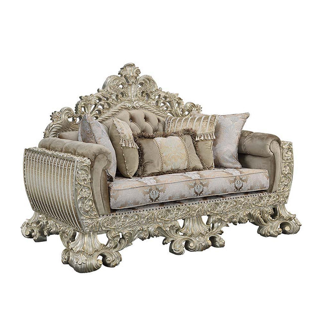 Sorina - Loveseat - Velvet, Fabric & Antique Gold Finish - Tony's Home Furnishings