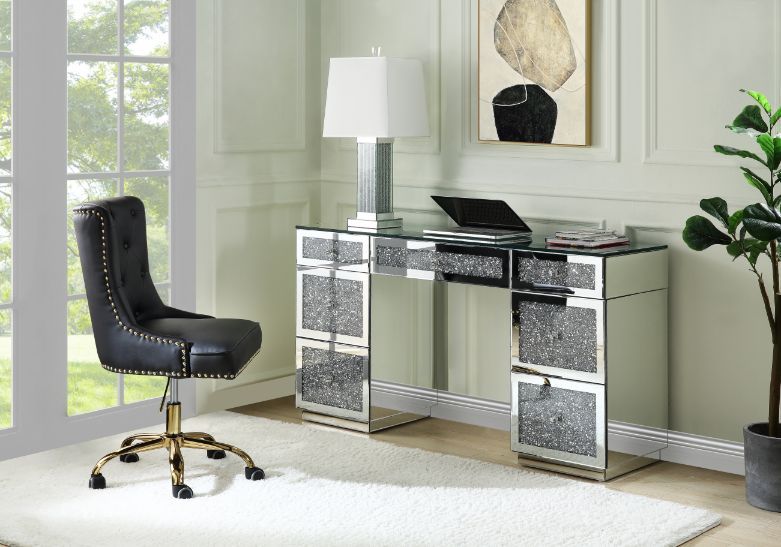 Noralie - Office Desk - Clear Glass, Mirrored & Faux Diamonds - Tony's Home Furnishings