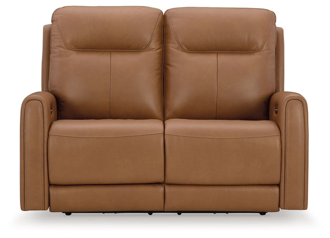 Tryanny - Butterscotch - Power Reclining Loveseat/ Adj Headrest - Tony's Home Furnishings