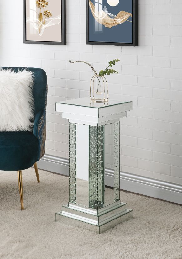 Nysa - Pedestal - Mirrored & Faux Crystals Inlay - Tony's Home Furnishings