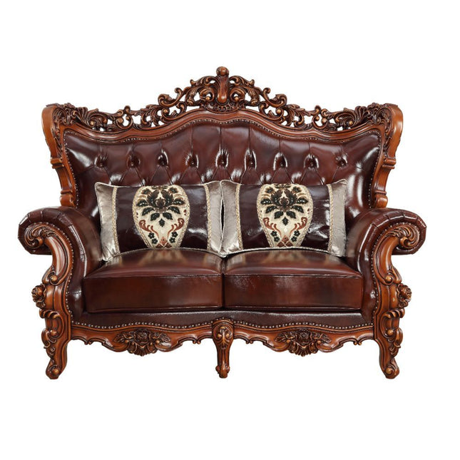 Eustoma - Loveseat - Cherry Top Grain Leather Match & Walnut - Tony's Home Furnishings