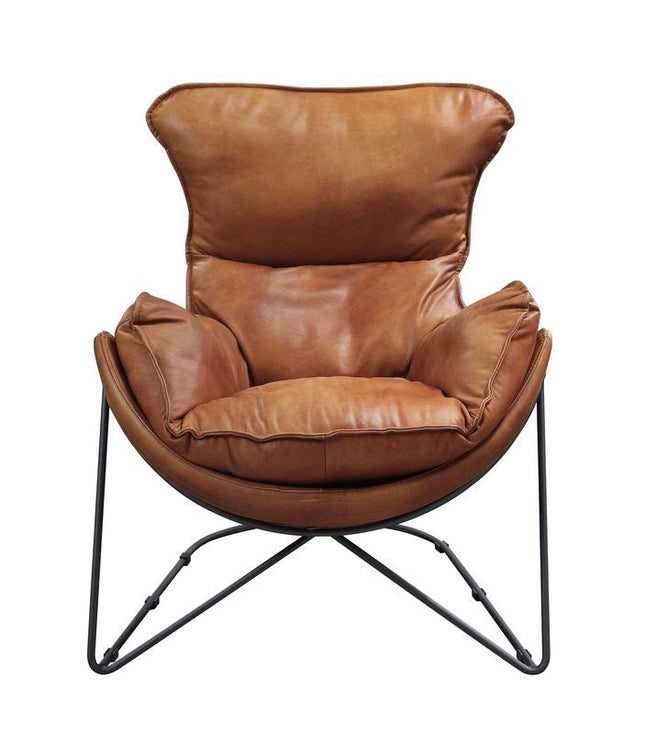 Thurshan - Accent Chair - Aperol Top Grain Leather & Black Finish - Tony's Home Furnishings