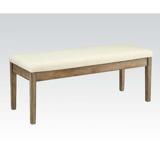 Claudia - Bench - Beige Linen & Salvage Brown - Tony's Home Furnishings