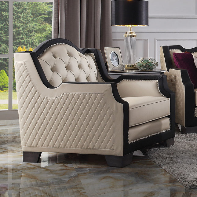 House - Beatrice Chair - Beige PU, Black PU & Charcoal Finish - Tony's Home Furnishings